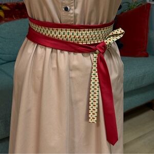 Handmade Japanese style Obi belt cream red One Size